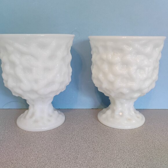 EO Brody Vintage Milk Glass Crinkle Design Planters, set of 2 - Picture 3 of 4